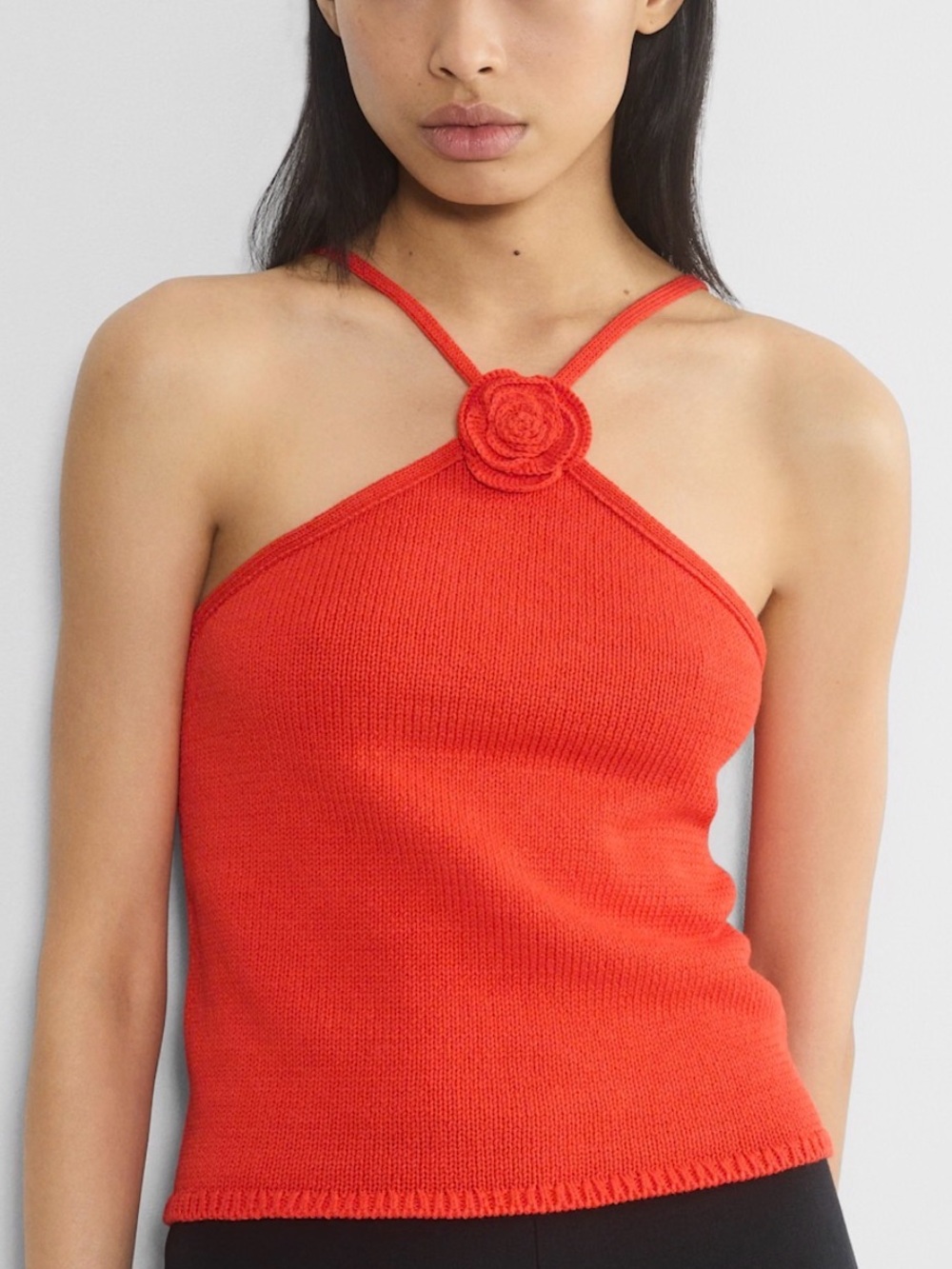 Aritzia Red Halter Camisole with Rose Accent - Women